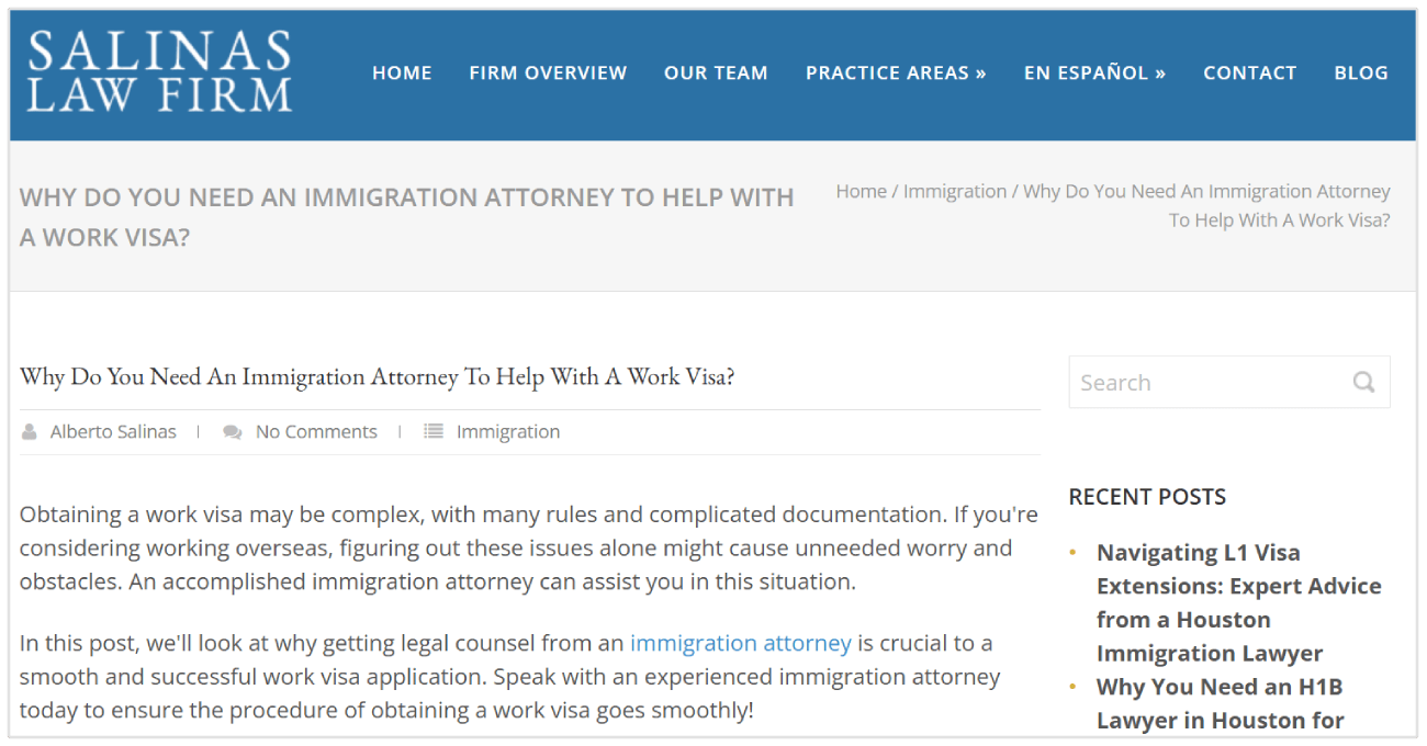 Law firm blog post on immigration